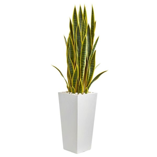 Nearly Naturals 4 in. Sansevieria Artificial Plant in White Tower Planter 9639